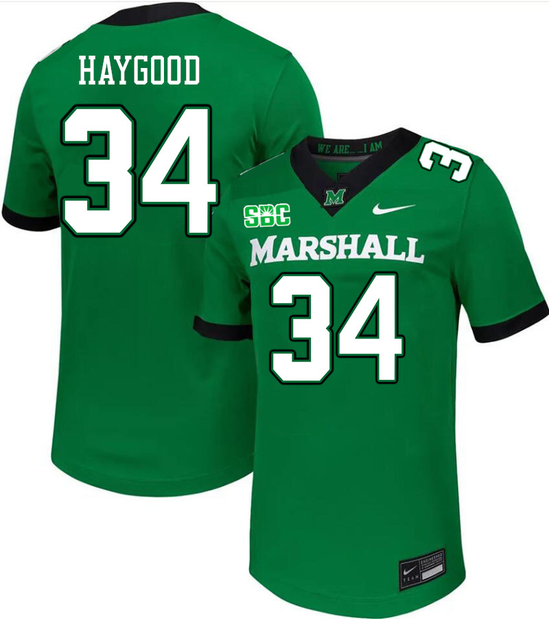 Men #34 Mathis Haygood Marshall Thundering Herd SBC Conference College Football Jerseys Stitched-Gre